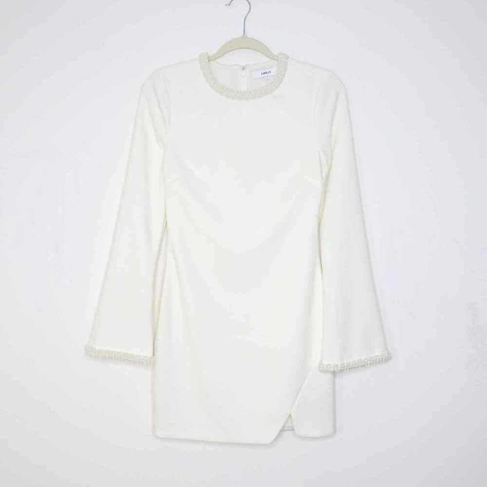 LIKELY Pearl Embellished Bell Sleeve Evening Party Sheath Dress White Size 4